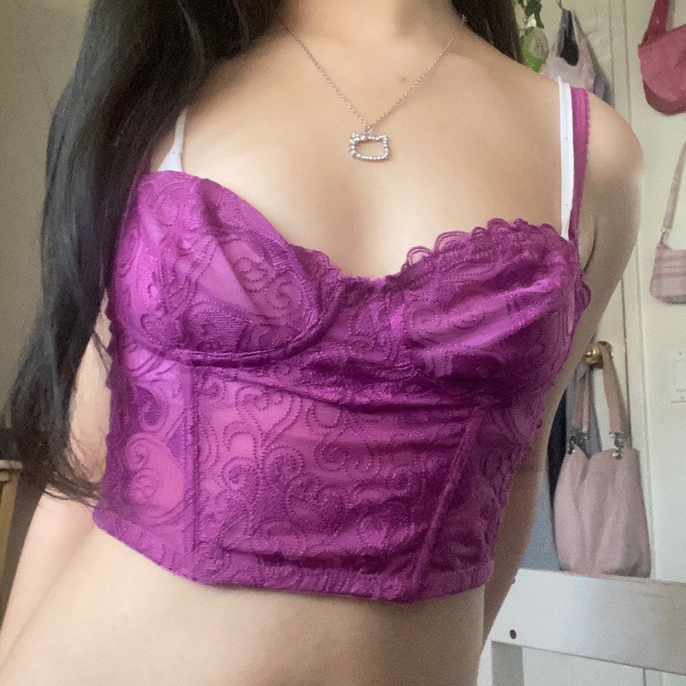 magenta lacy bustier tank